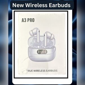 New A3 Pro Wireless Earbuds – Bluetooth 5.4, Noise Canceling & LED Dis  - White